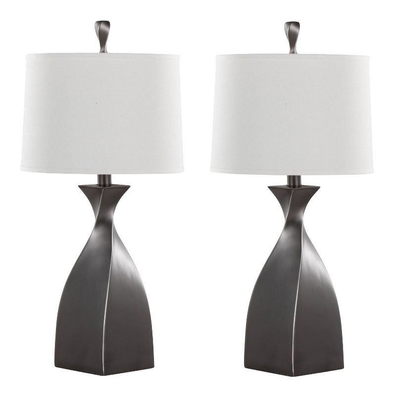 LumiSource (Set of 2) Curvo 30&#34; Contemporary Polyresin Table Lamps Rubbed Gray Slate Polyresin with White Linen Shade from Grandview Gallery, 1 of 8