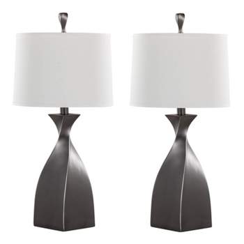 LumiSource (Set of 2) Curvo 30" Contemporary Polyresin Table Lamps Rubbed Gray Slate Polyresin with White Linen Shade from Grandview Gallery