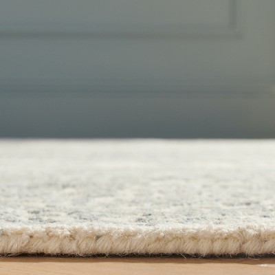 Ivory and Blue Hand-Tufted Wool Damask Runner Rug