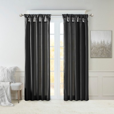 PAGED Curtains Twist Tab Lined Window Curtain Total Blackout Panel Privacy Assured for Bedroom, Living Room, L120, Black