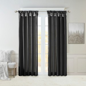 PAGED Curtains Twist Tab Lined Window Curtain Total Blackout Panel Privacy Assured for Bedroom, Living Room, L108, Black - 1 of 4