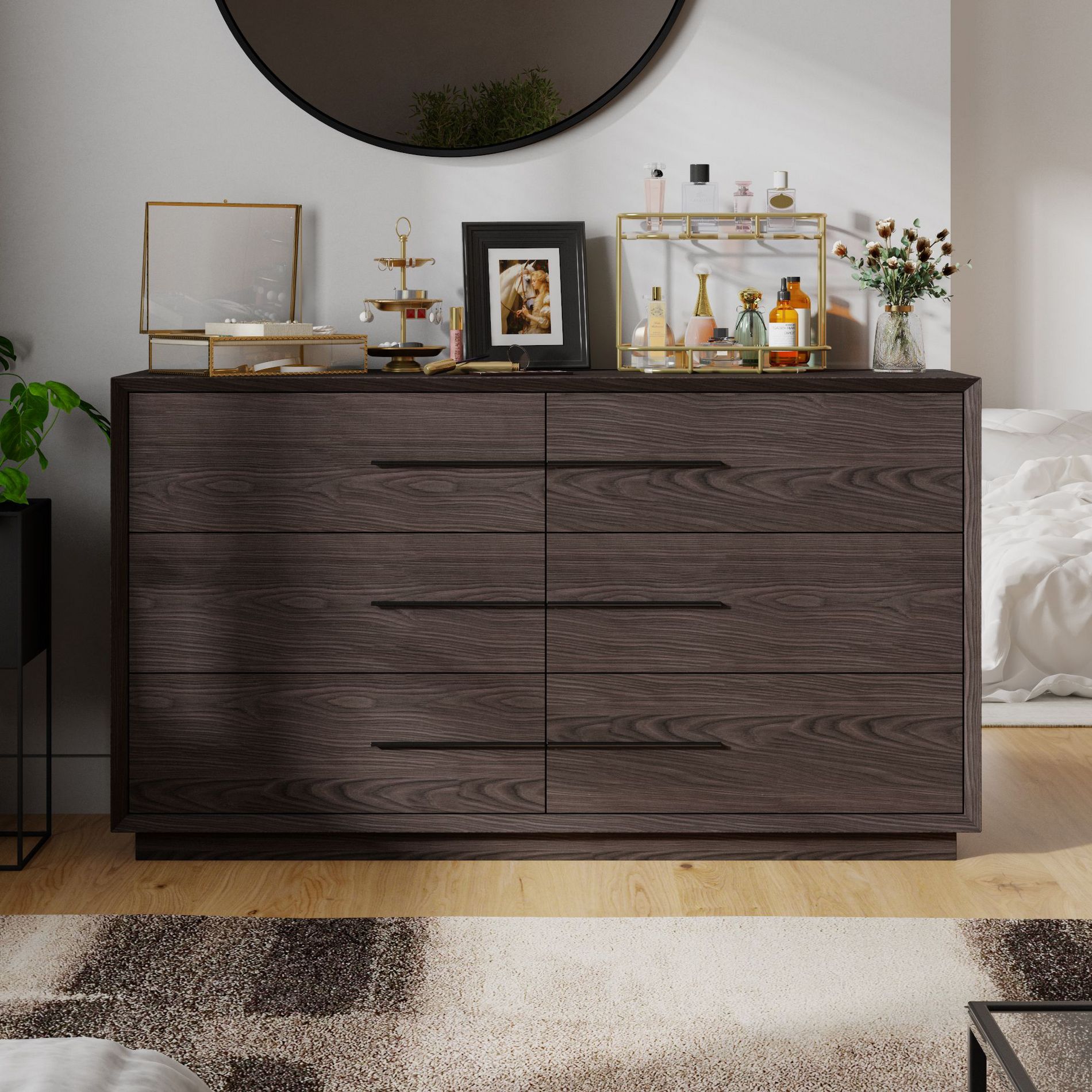 FUFU&GAGA Stylish 6 - Drawer Dresser Storage Cabinet Chest of Drawers in Brown Wood Grain: Ample Storage with Safety Assurance