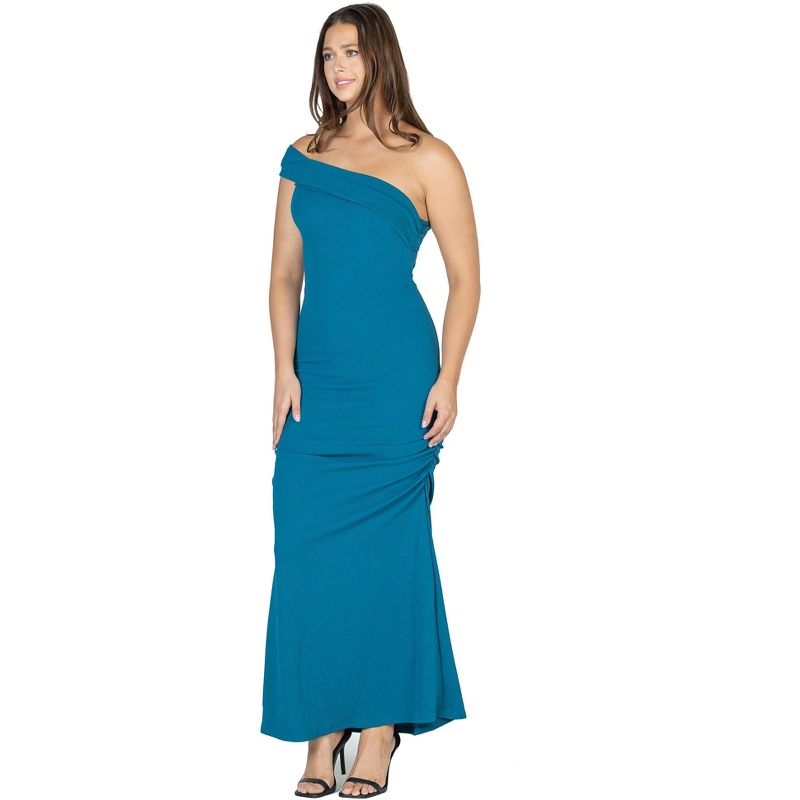 24seven Comfort Apparel Formal One Shoulder Rouched Mermaid Maxi Dress, 2 of 5
