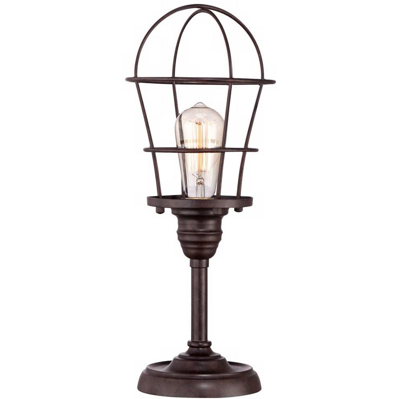 Franklin Iron Works Modern Industrial Desk Table Lamp 17 1/4" High Bronze Wire Cage Edison Bulb for Bedroom Bedside Office, 5 of 7