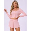 INSPIRE CHIC Women's Long Sleeve Button Shirts with Shorts 2 Pcs Pajamas Set - 3 of 4