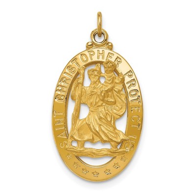 Black Bow Jewelry 14k Yellow Gold Cutout Oval Saint Christopher Medal Pendant