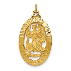 Black Bow Jewelry 14k Yellow Gold Cutout Oval Saint Christopher Medal Pendant - 1 of 4