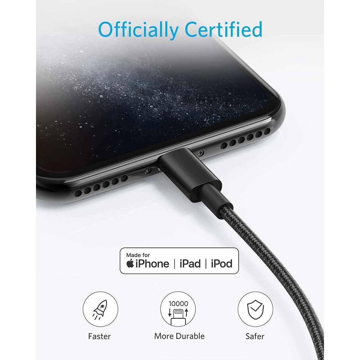Anker USB-A to Lightning Cable, MFi-Certified, 2-Pack 6 ft Black | Double-Braided Nylon, for iPhone 14/13/12/11 Pro/11/XS Max/XR/8/7/6s Plus & More - thumbnail 4