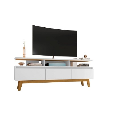 Mid-Century Modern White TV Stand with Open & Concealed Storage, 70.86"