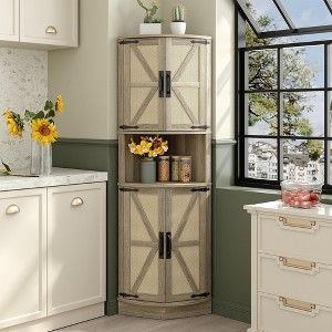Tall, Narrow Farmhouse Corner Cabinet with Doors and Storage Shelves, Multi-Purpose Cabinet - 1 of 4