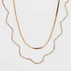 Wavy Crystal and Herringbone Chain Multi-Strand Necklace - A New Day™