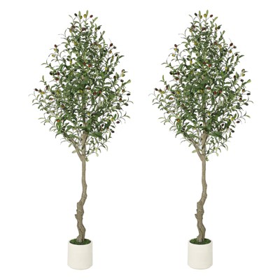 Litake Artificial Olive Tree Plants 5/6/7ft, Artificial Plastic Plants in White Pot for Home ,1pack or 2pack