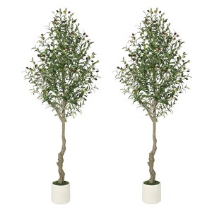 Litake Artificial Olive Tree Plants 5/6/7ft, Artificial Plastic Plants in White Pot for Home ,1pack or 2pack - 1 of 4