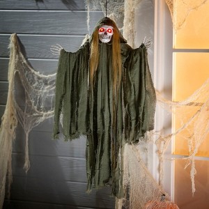 Morris Costumes 35 1/2" Light-Up Hanging Long Hair Skeleton Reaper Halloween Decoration - 1 of 2