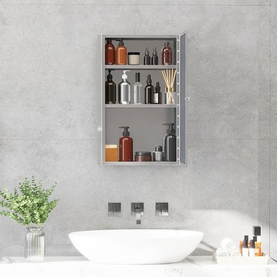 Stainless Steel Wall-Mounted Bathroom Mirror Cabinet with Shelves