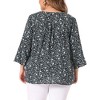 Agnes Orinda Women's Plus Size Pleated Ruffle 3/4 Sleeves Pintuck V Neck Floral Blouses - 4 of 4