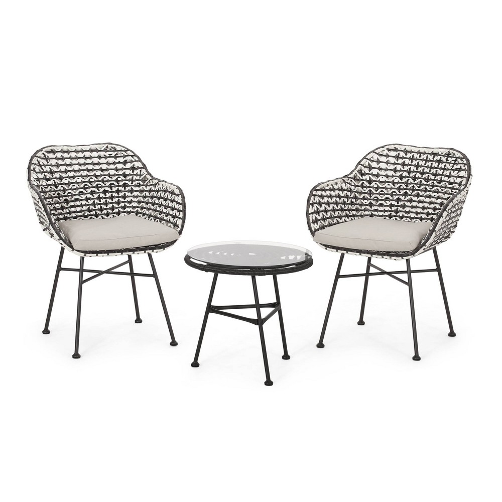 Photos - Garden Furniture Beulah 3pc Patio Wicker Chat Set: Christopher Knight Home, Rattan Design,