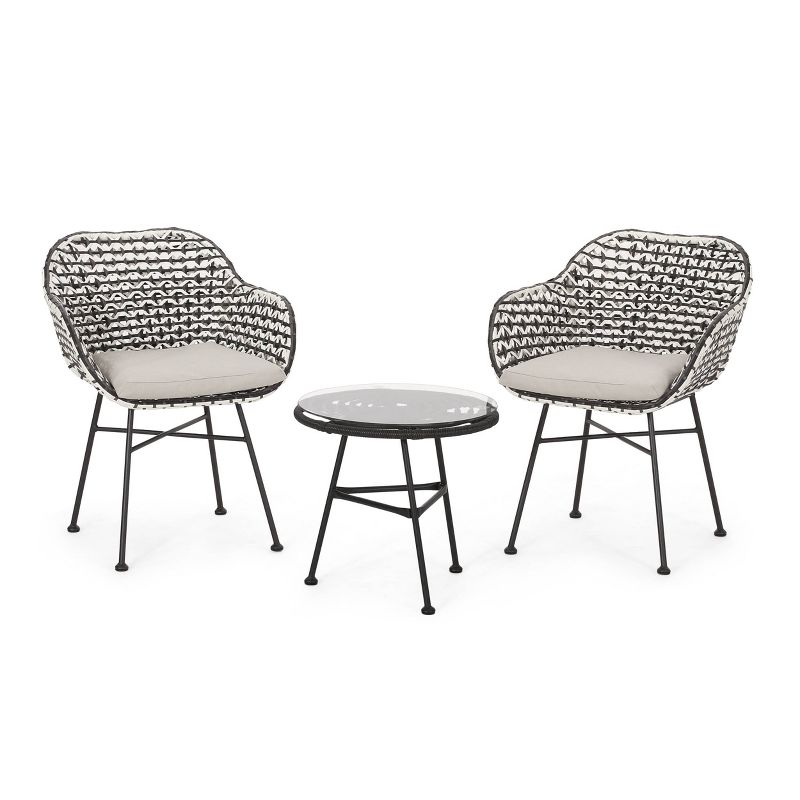 Beulah 3pc Patio Wicker Chat Set - White/Beige/Black - Christopher Knight Home, 1 of 7