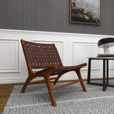 Handcrafted Brown Leather and Wood Slipper Chair