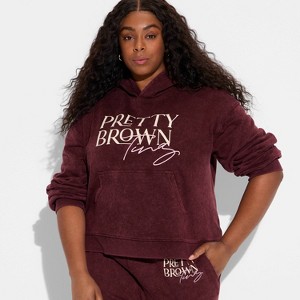 Women's Pretty Brown Ting Fleece Graphic Hooded Sweatshirt - Brown - 1 of 3