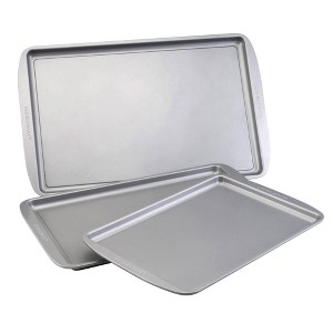 Farberware Nonstick 3pc Cookie Pan Set: Steel Bakeware, Oven-Safe to 450°F, Hand Wash, Gray - 1 of 4