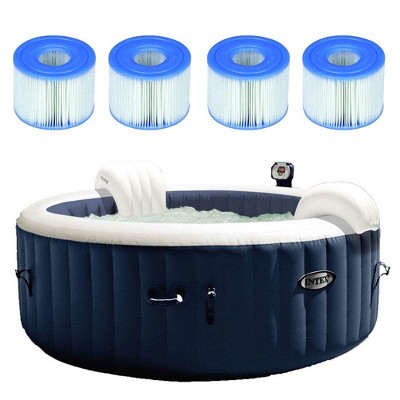 Intex 28405E PureSpa 4 Person Home Inflatable Portable Heated Round Hot Tub 58" x 28" with 120 Bubble Jets, Heat Pump, and 4 Type S1 Filter Cartridges