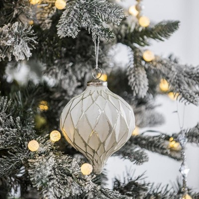 NAYSAYE Party Decoration and Accessories Glass Christmas Ball Hanging Ornament Set for Holiday Celebration, White, 4.3"*5.7"*0.33"