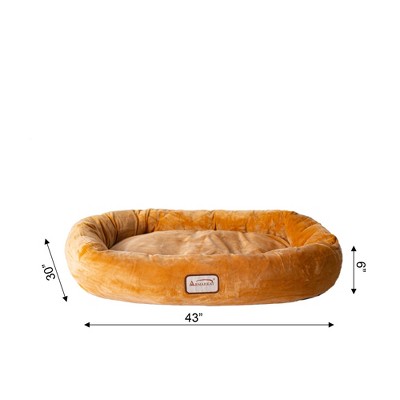 Large Brown Velvet Ultra-Soft Dog Bed with Skid-Free Base