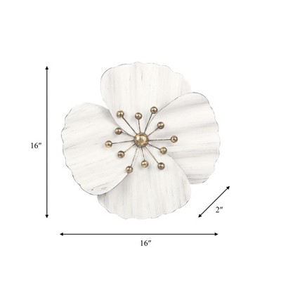 White 16" Iron Wall Flower Sculpture