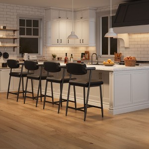 Counter-Height Bar Stool Set with Armrest, Footrest, Soft Back, and Cushioned Seat – Metal Barstools Set for Kitchen Islands and Counters - 1 of 4