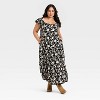 Women's Flutter Cap Sleeve Tiered Maxi A-Line Dress - Ava & Viv™ Black/Tan Floral - 3 of 3