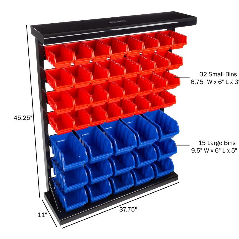47 Bin Tool Organizer ? Wall Mountable Container with Removable Drawers for Garage Organization and Storage by Stalwart (Red/Blue), 2 of 7