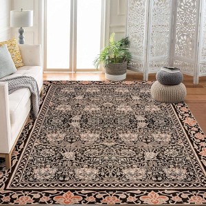 Area Rug Living Room Bedroom Machine Washable Printed Vintage Floral Carpet Non-Slip Low Pile Distressed Boho for Laundry Dining Farmhouse - 1 of 4