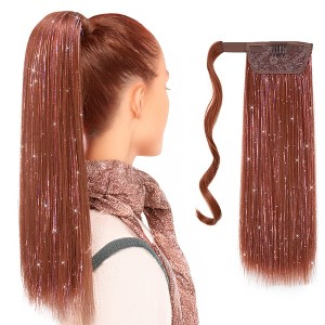 Alilang 18-Inch Sparkling Straight Wrap Around Ponytail Extension with Shimmering Tinsel Strands for Special Event Glam - 1 of 4