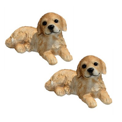 Michael Carr Designs Puppy Love Collection Realistic Details Golden Retriever Outdoor Figurine Statue for Lawn & Garden Decoration (2 Pack)