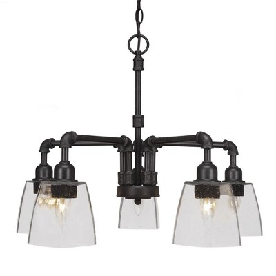 Toltec Lighting Vintage 5 - Light Chandelier in  Dark Granite with 4.5" Square Clear Bubble Shade