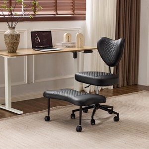 Ergonomic Cross Legged Office Chair with Wheels - Adjustable Height for Meditation, ADHD Desk & Yoga - Kneeling Chair with Lumbar Support - 1 of 4