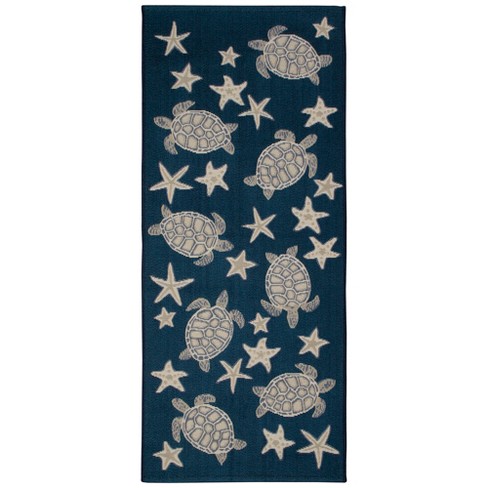 Liora Manne Esencia Turtle And Stars Indoor Outdoor Mat Navy 1'11