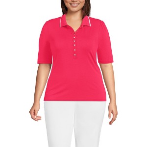 Lands' End Women's Elbow Sleeve Lightweight Jersey Embellished Polo - 1 of 3