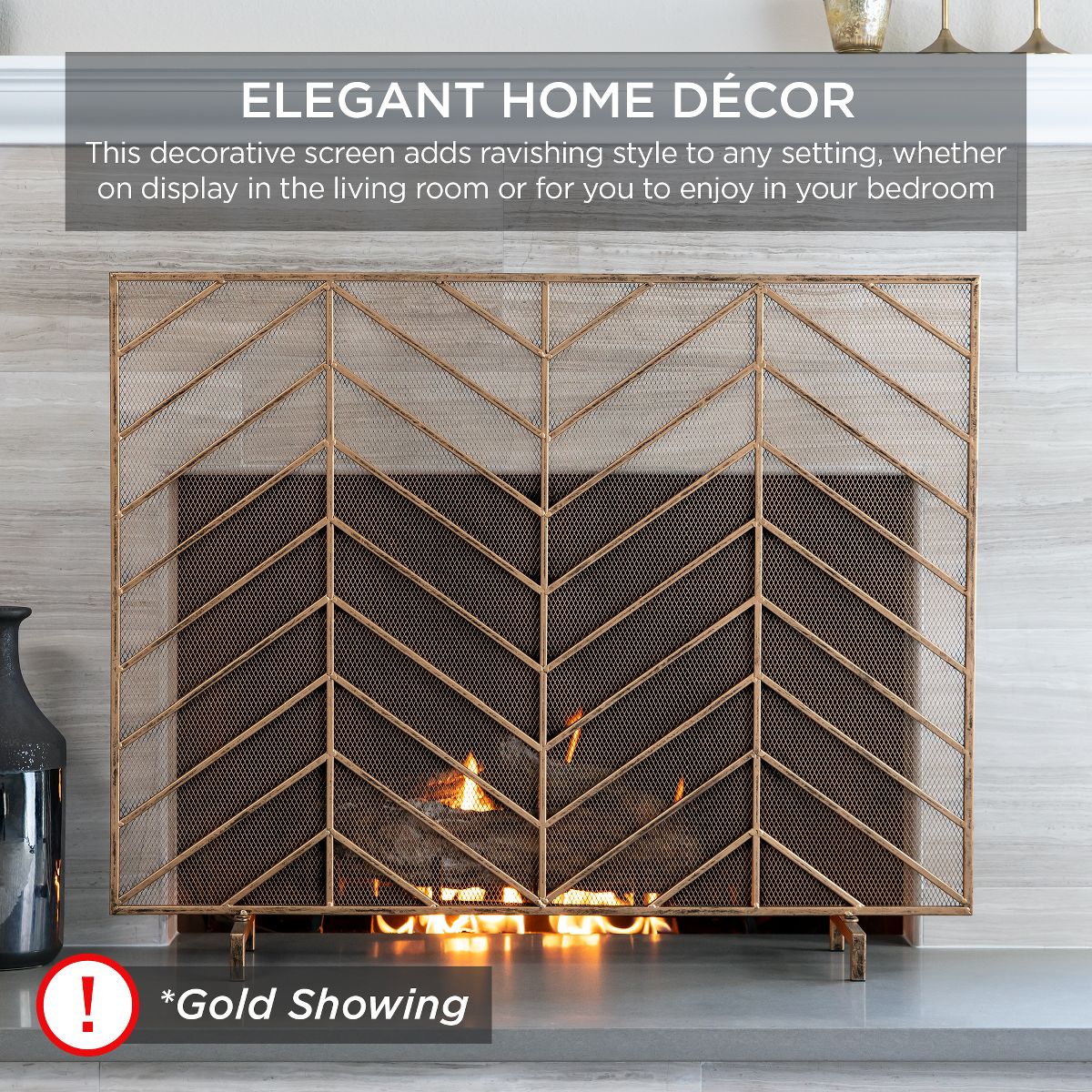 Best Choice Products 38x31in Single Panel Handcrafted Iron Chevron Fireplace Screen w/ Distressed Finish - Satin Black - thumbnail 6