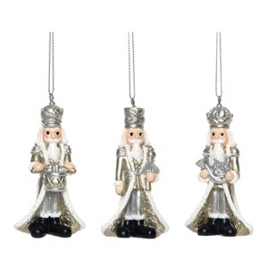 Transpac Resin Glitter Silver & Gold Nutcracker Ornament Set of 3 Christmas Home Decorations - 1 of 1