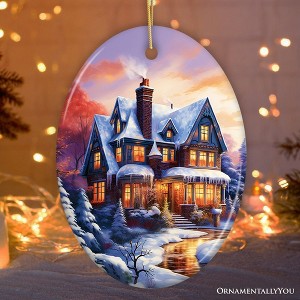 Serene Snowy House Painting Christmas Ornament, Tranquil Winter Wonderland Decoration Keepsake| OrnamentallyYou - 1 of 4