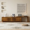 TiramisuBest 67.9" Modern Rattan TV Stand for TVs up to 75", Solid Wood Feet Media Console with Rattan Doors,Entertainment Cabinet,Brown - 2 of 4