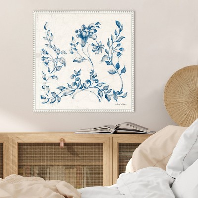 22" Sylvie Beaded White Framed Abstract Botanical Canvas Print
