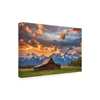 Trademark Fine Art -Darren White Photography 'Moulton barn sunset fire' Canvas Art