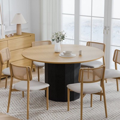 PexFix 52 in.H Solid Wood Round Dining Table Kitchen Table for 4-6 with Tabletop and Cylindrical Base for Living/Dining Room Coffee Office in Natural