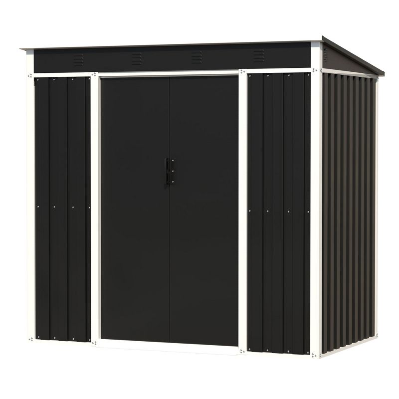 AOBABO Metal 6' x 3' Outdoor Utility Tool Storage Shed with Roof Slope Design, Door and Lock for Backyards, Gardens, Patios, and Lawns, Black, 1 of 8