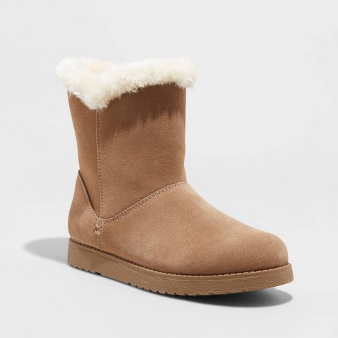 Women S Cat Mid Shearling Boots Universal Thread Chestnut 7 Target