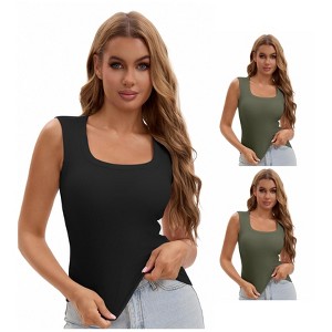 INSPIRE CHIC Women's 3 Packs U-Neck Tank with Built-In Bras Ribbed Wide Straps Undershirt - 1 of 4