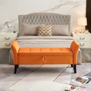 TiramisuBest 51.5" Grey Velvet Storage Bench, Upholstered Tufted Bedroom Bench with Curved Arms, Ottoman Bench for Entryway, Living Room - 1 of 4